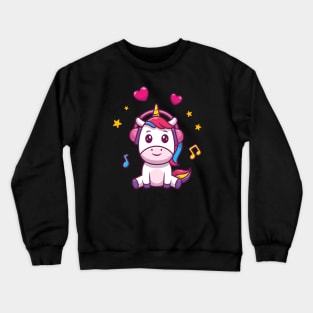 Cute unicorn listen music cartoon Crewneck Sweatshirt